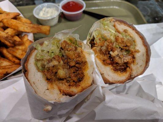 Fred's Meat & Bread. Oyster po' boy. Iceberg, tomato, avocado, Old Bay, spicy mayo. 9-inch, $10.50.