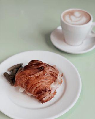 Spanish Latte with Oat Milk & Ham and Cheese Croissant