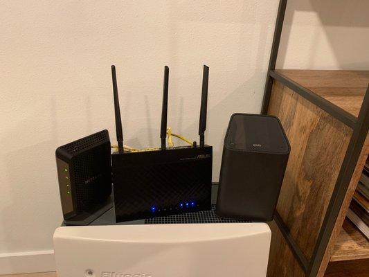 My modem and router on the left, working great, and the unit xfinity said we needed.