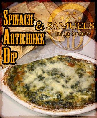 Chopped spinach and artichoke hearts mixed with a blend of cheeses then baked in the oven until hot and bubbly.