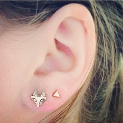 Gold fox and Rose Gold mini triangle studs