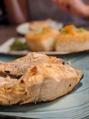 Salmon collar and yaki onigiri with roe