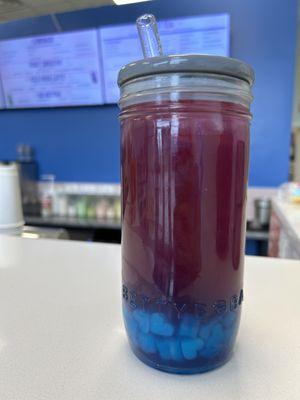 Berry herbal iced tea with blueberry heart jellies