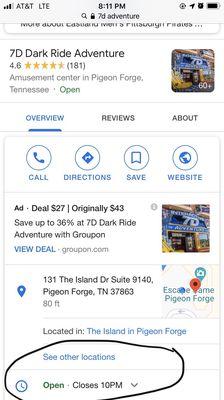 Hours of operation online that say 10pm!