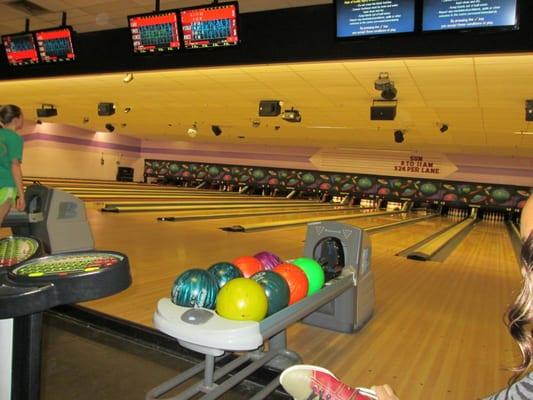 Bowling area and bowling balls