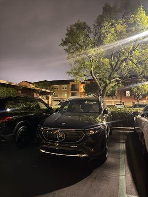 my car at night parked valet style