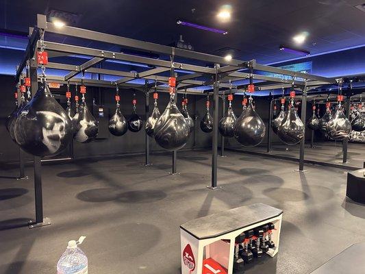 Punching Bag, If you are standing in the back, you can't see the tv screen. The black punch bag mount covers the small screen.