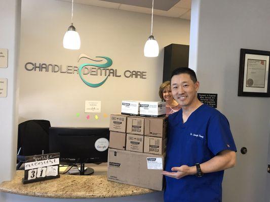 Chandler Dental Care gives back! Helping Houston's Hurricane Harvey flood victims by donating toothpaste, toothbrushes, and floss!