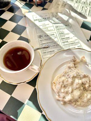 Half Order of the Biscuits & Gravy with a side of Earl Gray Tea  ...