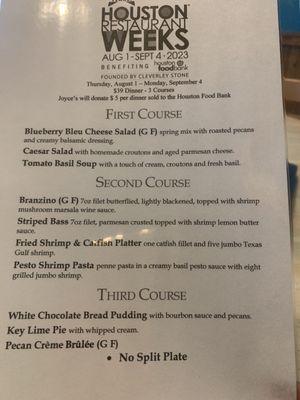 Houston Resturant Week Menu