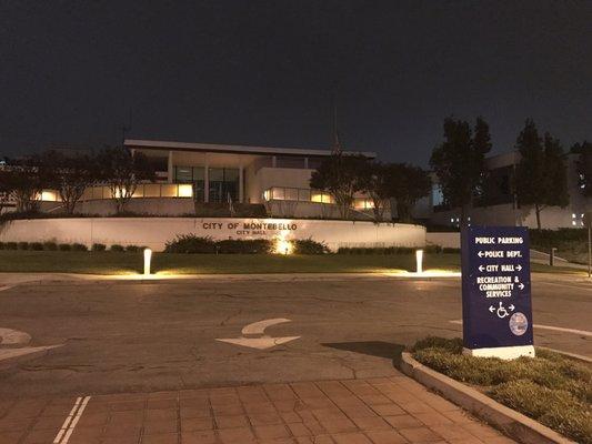 The main entrance to the Montebello Civic Center with the library entrance on the right.