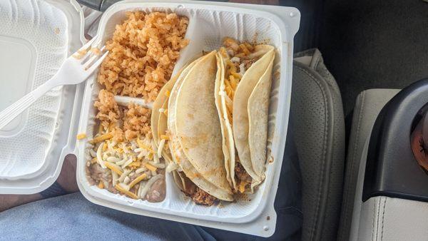 Two Taco combo with rice and beans, excellent!