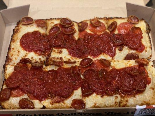 Detroit style Pepperoni Pizza. Good!