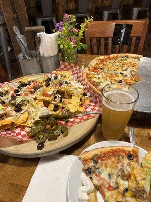 Nachos on the left in the photo. Pizza top right.