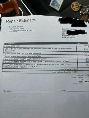 Dealership estimate