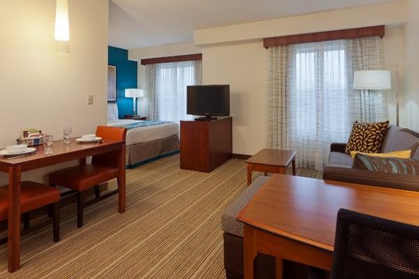 The suites at teh Residence Inn Carmel offer 50% more space than the standard hotel room.