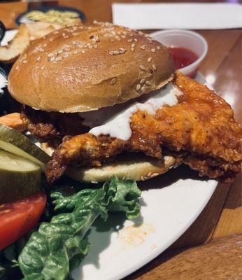 Buffalo chicken sandwich. Amazing! The kitchen is not always open but...