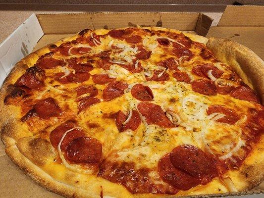 Pepperoni Pizza with onions