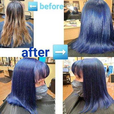 BERRY BLUE Color Correction with a cut and full style by Yvonne!