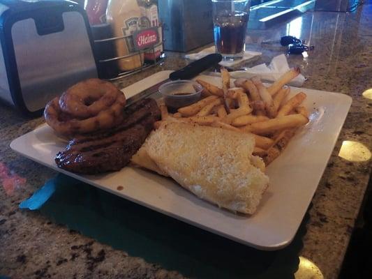 Strip steak with fries.