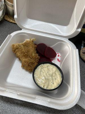 Leftover catfish, tartar sauce, pickled beets