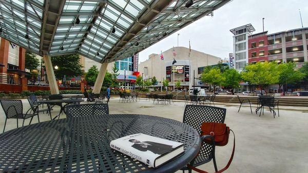 Good place to sit outside, eat, read or people watch. Sometimes they have live music.