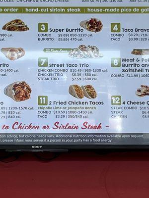 Menu showing price of combo.