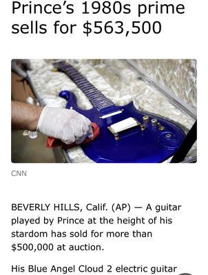 Julien's Auction expected $200k, but actually sold for $563,500!! Prince's Blue Angel Cloud 2 guitar