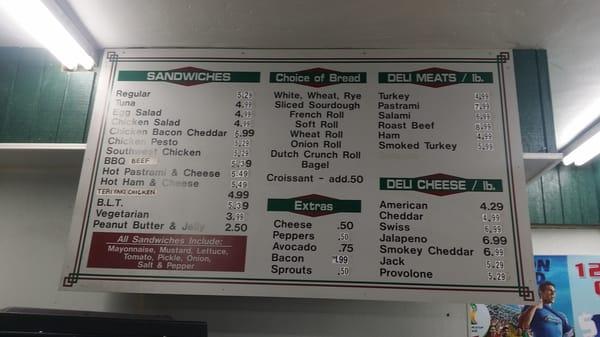 Sandwich menu