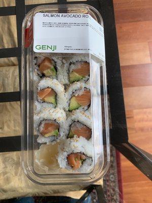 Avocado salmon sushi.