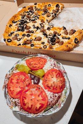 Pizza and House Greek Salad