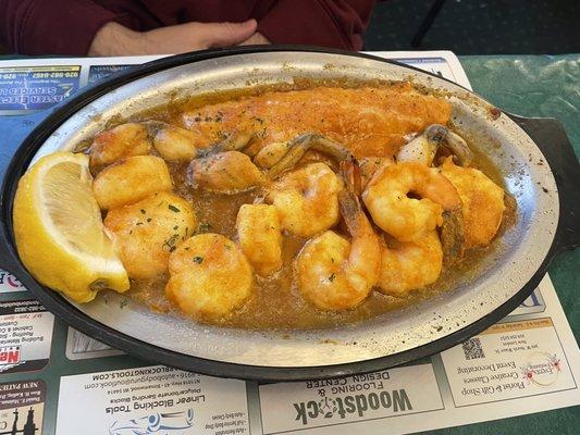 Seafood platter in wine and butter sauce