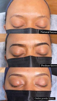 Ombre Powder Brows (Semi permanent makeup)
In the same family as  microblading but creates a more natural powder finish.