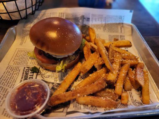 Smashburger w truffle parmesan fries