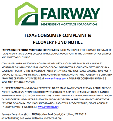 Texas Consumer and Complaint Recovery Fund Notice