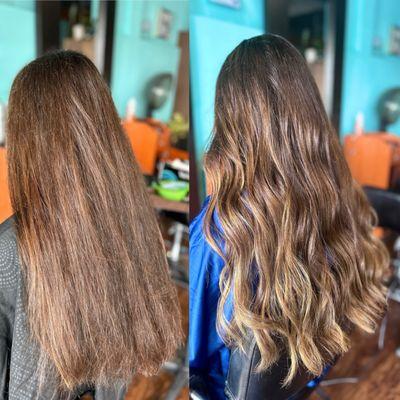 Before and after -- balayage by Nicha