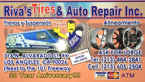 Rivas Tires & Auto Repair Business Card