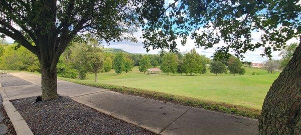 Large parking lot across from the Winery with beautiful scenery.