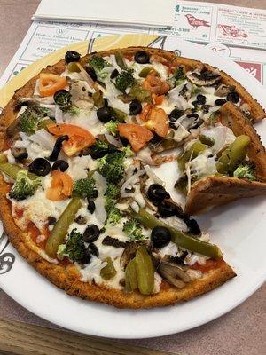 Veggie pizza on cauliflower crust