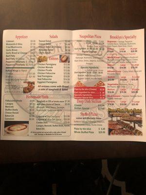 Menu as of 11/22/21