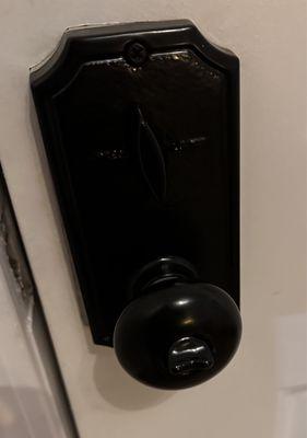 Brass door knobs coated to Black... beautiful!!