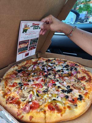 Check them ou!, We got the 18inch Supreme with the garlic rolls, both were great!! They really arrived our to go stop for a great pizza.