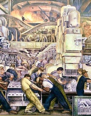 American workers, Ford Assembly Plant, 1928.  By Diego Rivera