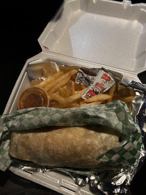 Lengua burrito and fries