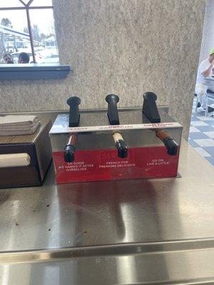 Their dipping sauces station