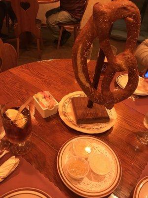 Pretzel with trio of mustards