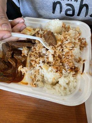 White Rice / Potato Salad/ Carne Guisado