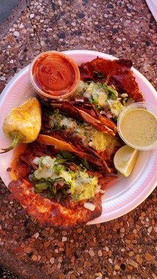 @makeMePrettie Tacos fundido de birria.  Meat was a bit tough today but still my number one in the South Bay.