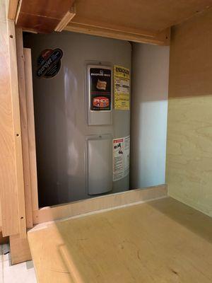 Electric Water Heater built in under kitchen cabinets!