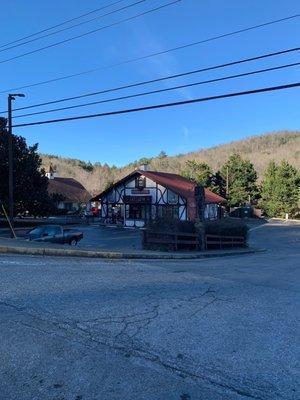 Entrance and parking lot view from Main Street